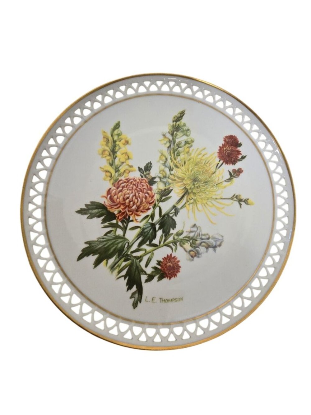 Bing & Grondahl November 86 Country Floral Reticulated Plate Linda Thompson